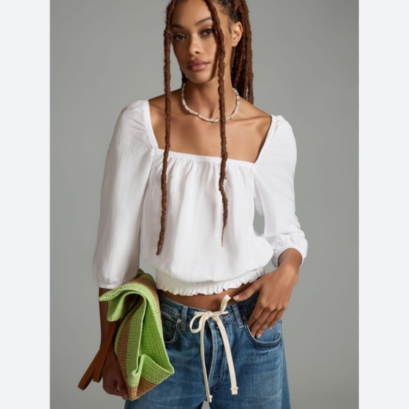 Brand New CLOTH & STONE SQUARE-NECK SMOCKED BLOUSE - Picture 1 of 9